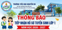 THÔNG BÁO TIẾP NHẬN HỒ SƠ TUYỂN SINH LỚP 1 - NĂM HỌC 2026-2027